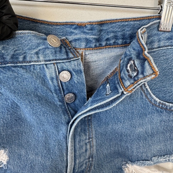Levi's 501 Cut Off Women Shorts Blue 32 Button Fly High Rise Casual Summer Basic - Picture 8 of 10
